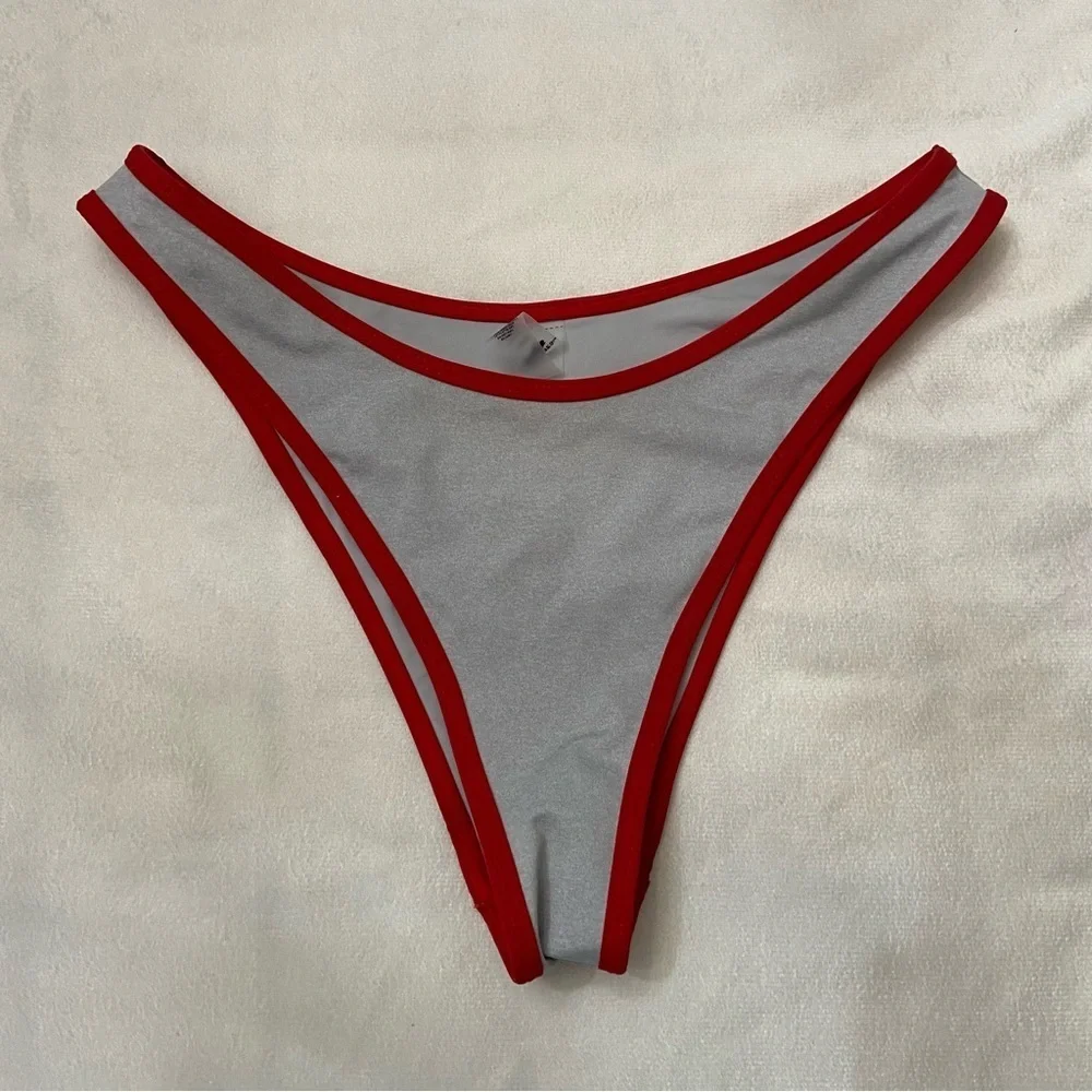 New! Frankie's Bikinis Dove Red and Gray binded Bikini Bottom 3999